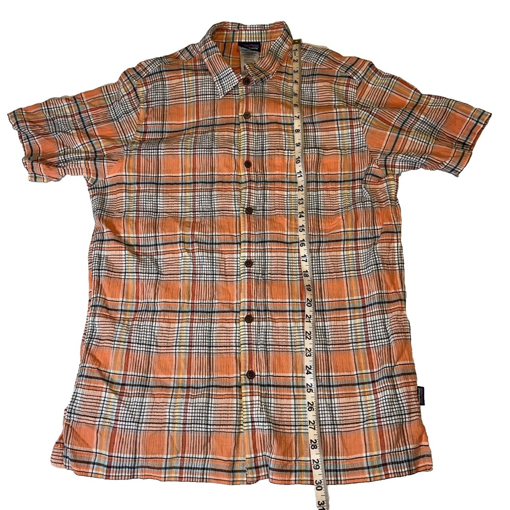 Patagonia Shirt Men's Medium Orange Plaid Organic Cotton Short Sleeve Outdoors - Picture 4 of 5